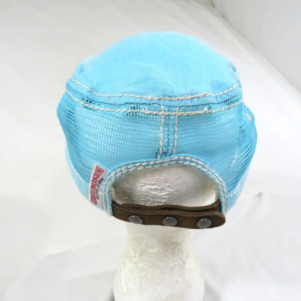 True Religion Jeans Brand Hat Cap Blue-Aqua Hue Logo Patch Front Adjustable Back